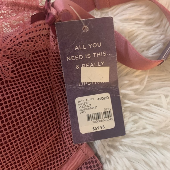 Cacique 42DDD Pink Lace Bra NWT French Balconette - Picture 2 of 4